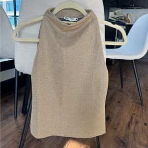 Zara Beige Ribbed Knit Top